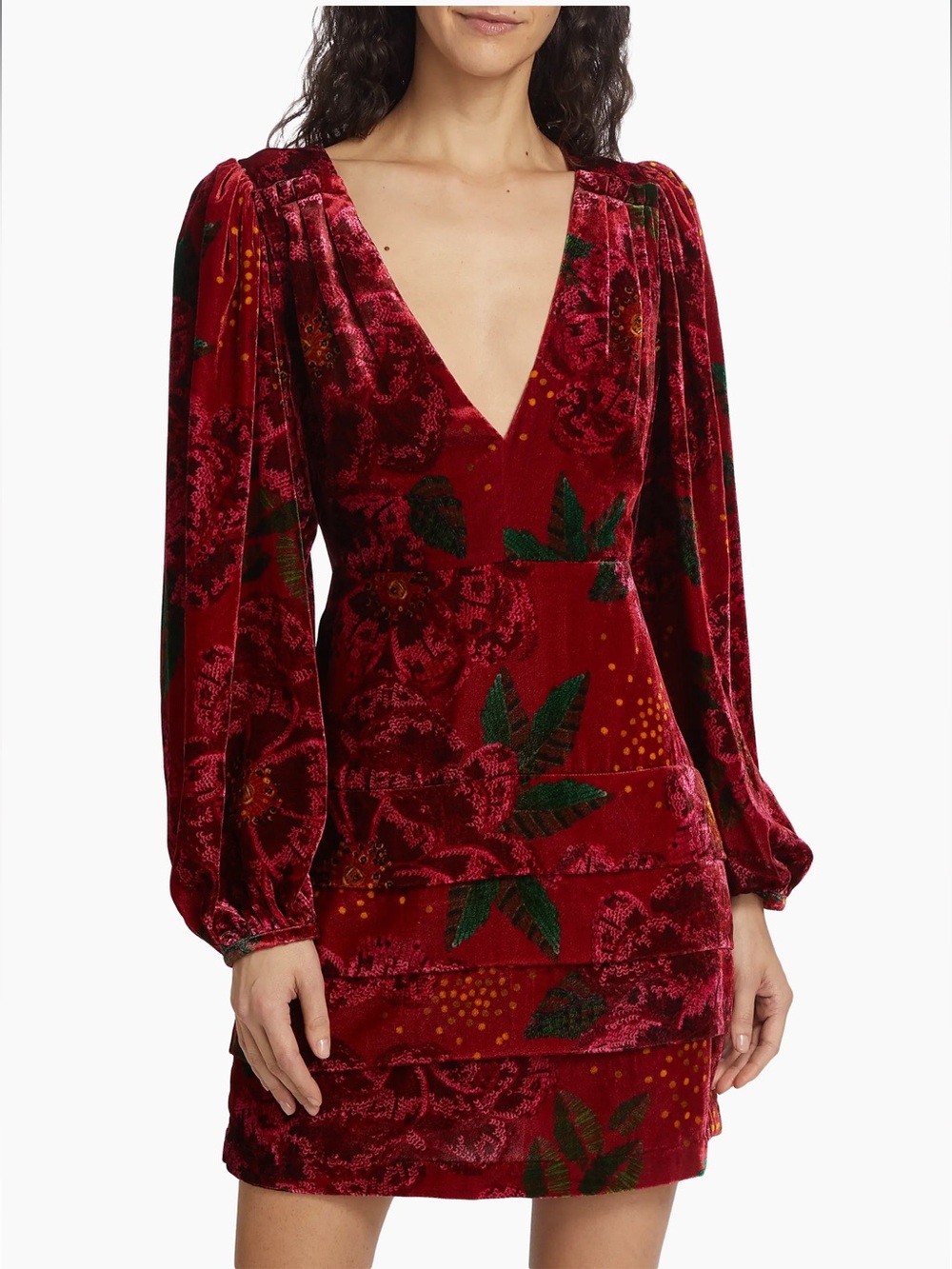 FARM Rio Mini Dress Womens Size L Red Pink Floral Velvet Long Sleeve